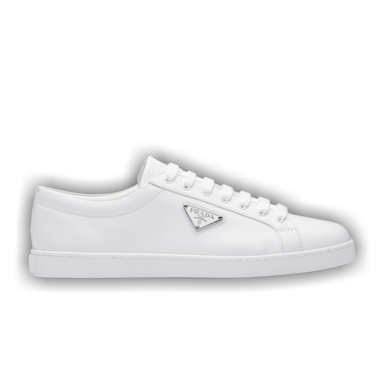 PRADA SNEAKERS SHOES LOGO PLAQUE 2EE378 WHITE LEATHER NEW US