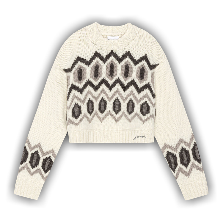 Egret White Chunky Wool Cropped O-neck Sweater