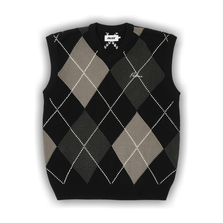 Buy Palace Argyle Knit Vest 'Black/Grey' - P25KW025 | GOAT