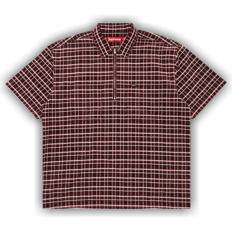 Buy Supreme Plaid Corduroy Half Zip Short Sleeve Shirt Red FW23S47 RED GOAT