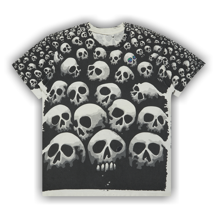 Buy Vintage Liquid Blue Skulls T-Shirt 'White' - 2903