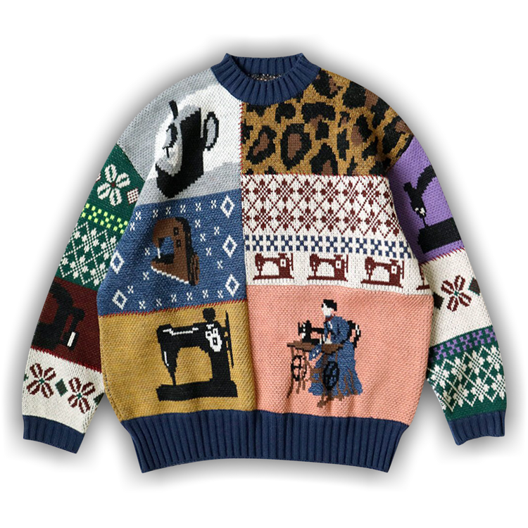 k*i様 TTT MSW 21aw patchwork knit パッチワークニ Buy Kapital Kurogane Mishin Patchwork Crew Sweater 'Navy