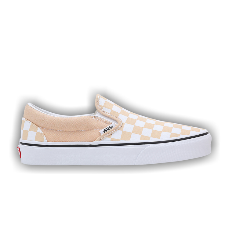 Peach and white checkered vans shop