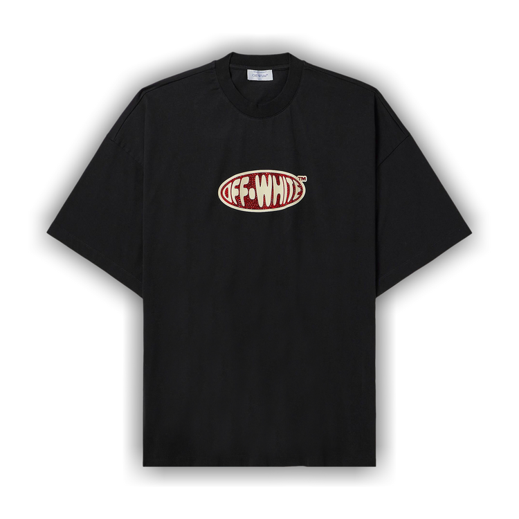 Buy Off White Crystal Round Logo Over Short Sleeve Tee Black White OMAA161S24JER0051001 GOAT
