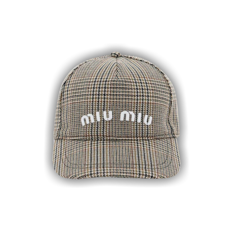 MIU  MIU ハウンドトゥースチェックHAT Buy Miu Miu Prince Of Wales Checked Baseball Cap 'Tabacco