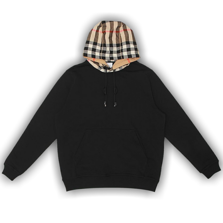 パーカー・フーディ BURBERRY Men Hoodies 8058117BLACK Black Check Hood Cotton Hoodie in Black - Men | Burberry® Official