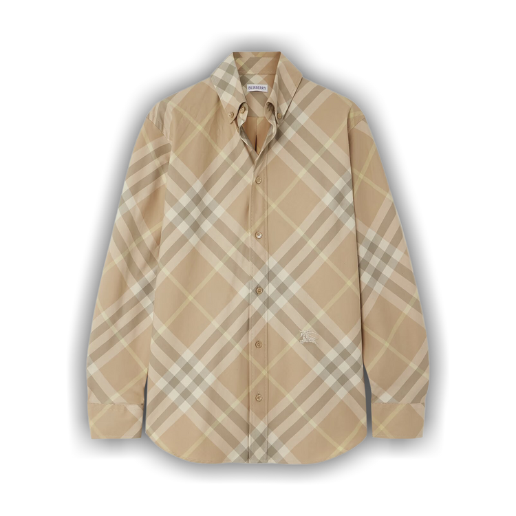 Tシャツ・カットソー Burberry Check shirt with logo embroidery (8082478 FLAX) Burberry Logo embroidered check shirt | The Fashion Square