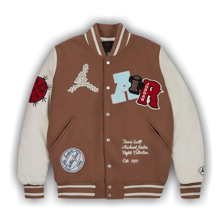 Buy Air Jordan x Travis Scott Varsity Jacket Asia Sizing Antique Brown DO4104 256 GOAT