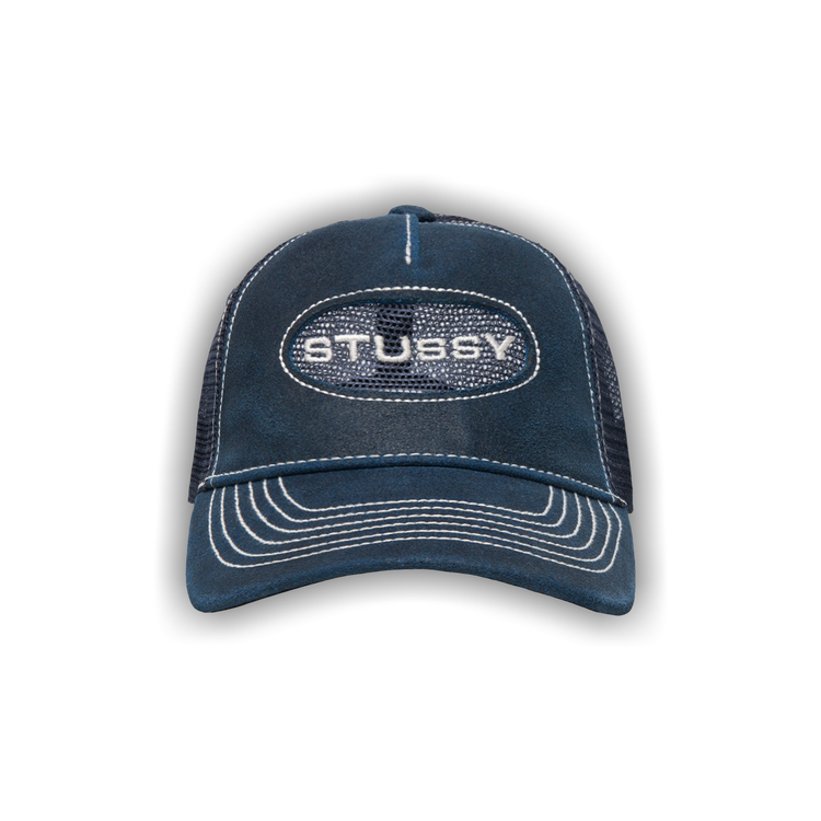 Buy Stussy Low Pro Trucker Cut-Out Leather Snapback 'Navy