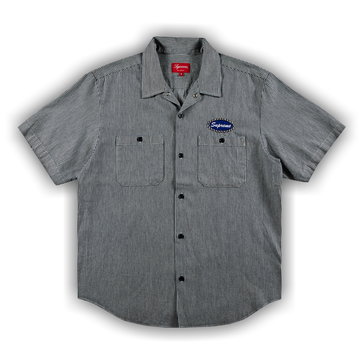 Buy Supreme Studded Patch Short-Sleeve Work Shirt 'Stripe' - FW20S34 STRIPE  | GOAT
