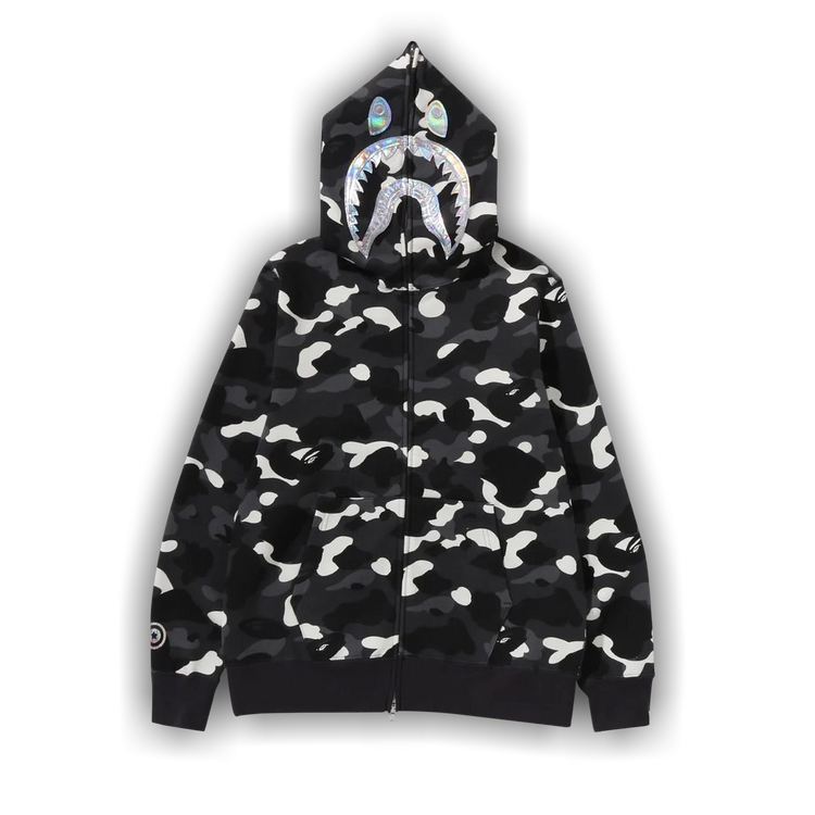 Size l BAPE City Camo Shark Full Zip Hoodie Black