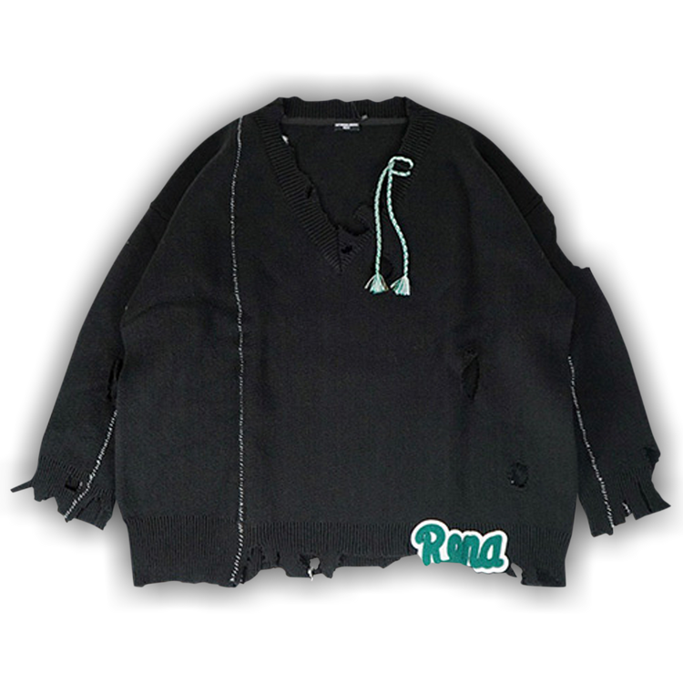 Buy Raf Simons Oversized Destroyed V-Neck Sweater With Rena Badge 'Black' -  A01 807 50006 00099 | GOAT