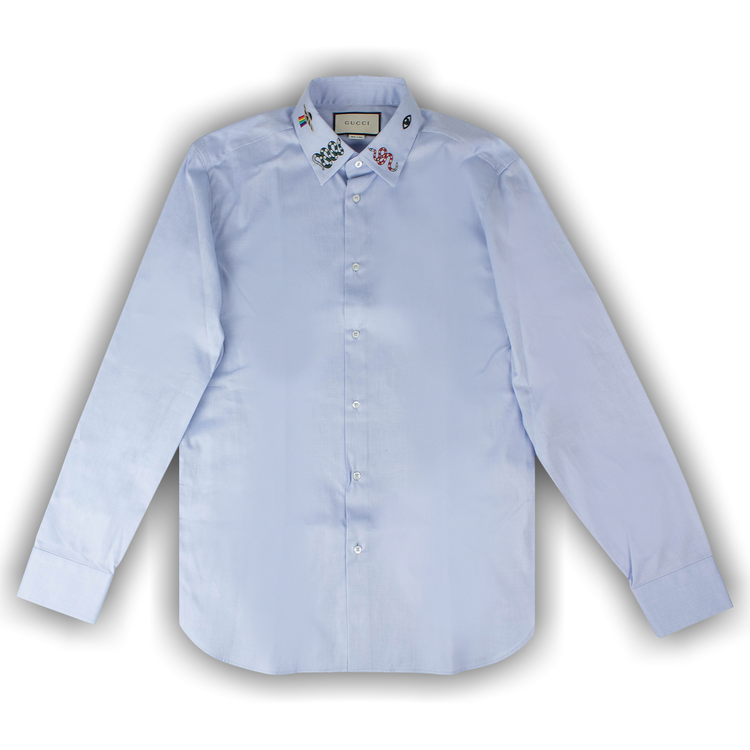 Buy Gucci Embroidered Collar Dress Shirt Light Blue 523500 Z341L 4851 GOAT