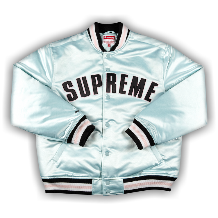 Buy Supreme x Mitchell And Ness Satin Varsity Jacket 'Light Buy Supreme x Mitchell And Ness Satin Varsity Jacket 'Light