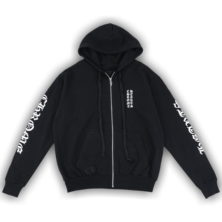 Buy Chrome Hearts Letters Sleeve Fleece Zip Up Hoodie 'Black