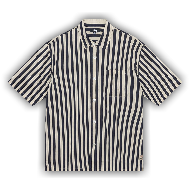 Buy Stussy Striped Boxy Flat Hem Shirt 'Navy' - 1110325 NAVY