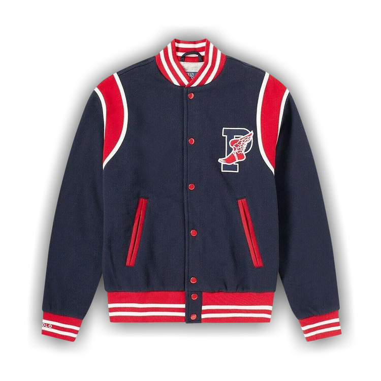 Buy Polo Ralph Lauren 1992 Stadium Collection Reissue P Wing Varsity Jacket Navy 0370 1FW1703201SCR NAVY GOAT