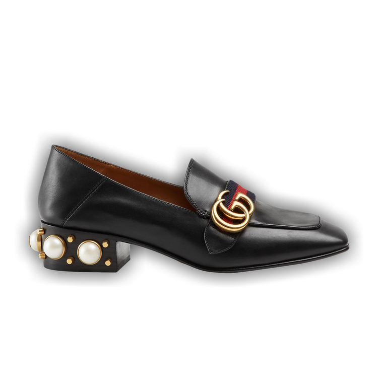 Buy Gucci Wmns Leather Mid-Heel Loafer 'Black Blue Red