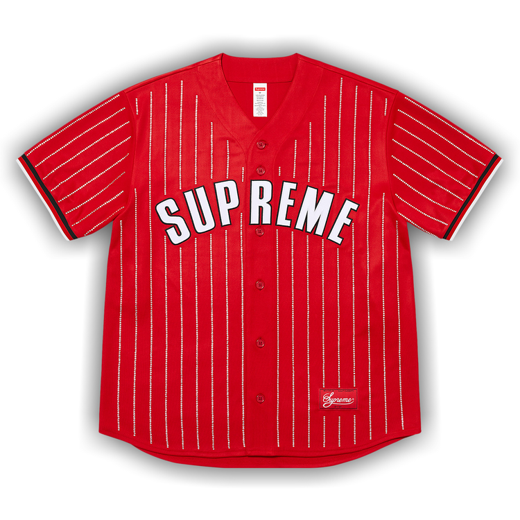 Size xxl Supreme Rhinestone Stripe Baseball Jersey 'Red'