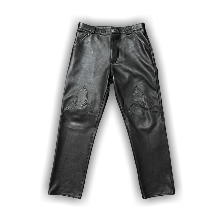 Buy Chrome Hearts Fleur Knee Leather Carpenter Pants 'Black
