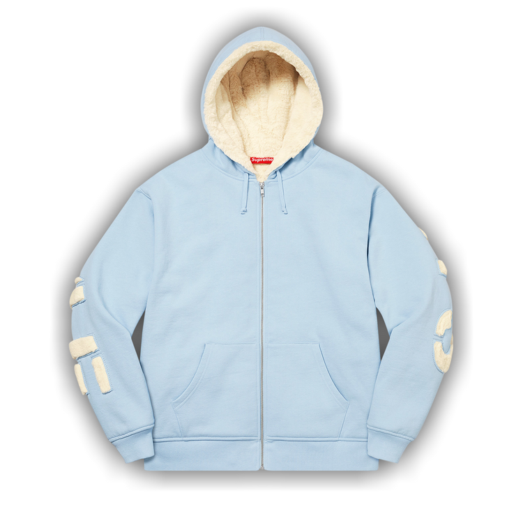 Size l Supreme Faux Fur Lined Zip Up Hooded Sweatshirt 'Light Blue'