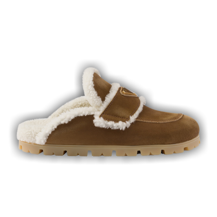 スリッポン PRADA CAPPUCCINO SUEDE SLIPPERS Cognac Suede And Shearling Slippers | PRADA