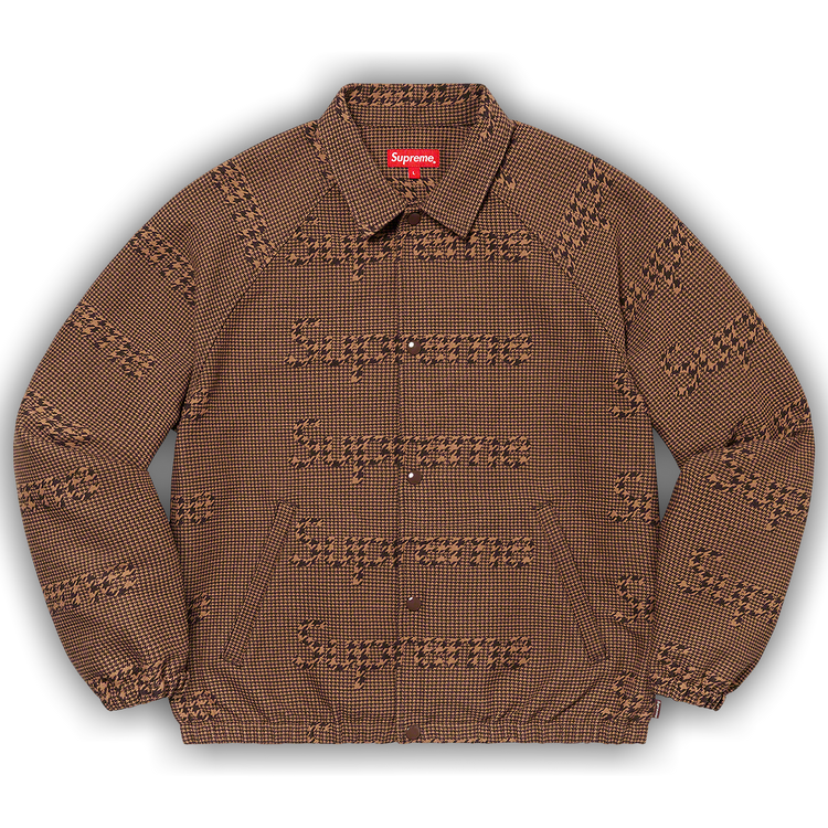 Buy Supreme Houndstooth Logos Snap Front Jacket 'Brown' - FW20J13