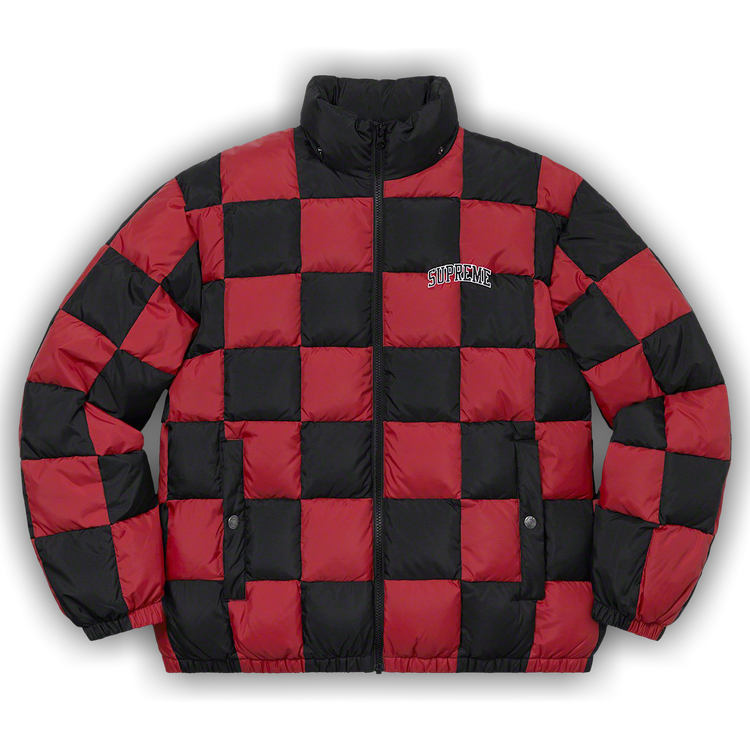 Buy Supreme Checkerboard Puffy Jacket 'Dark Red' - 0052