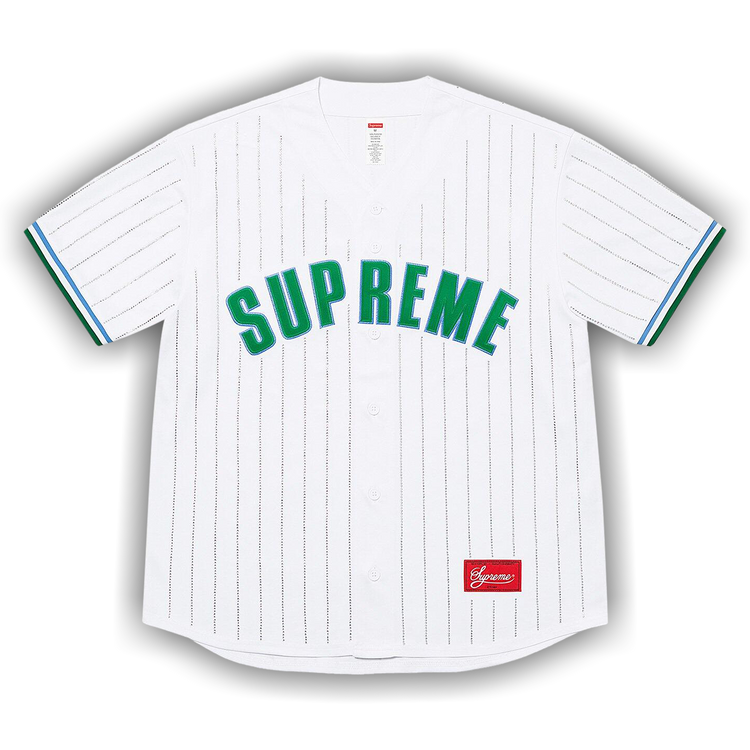 Buy Supreme Rhinestone Stripe Baseball Jersey 'White' - SS22KN44