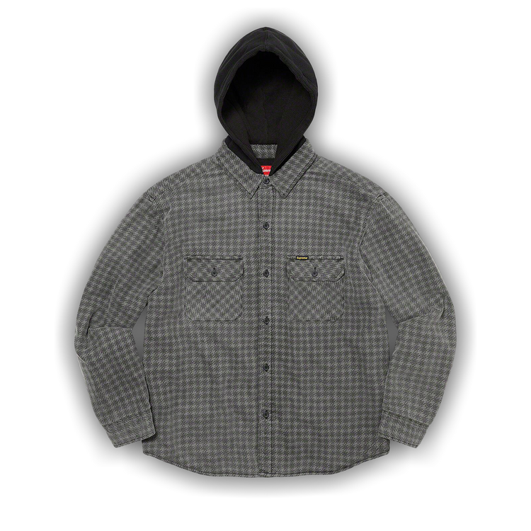 Buy Supreme Houndstooth Flannel Hooded Shirt 'Black