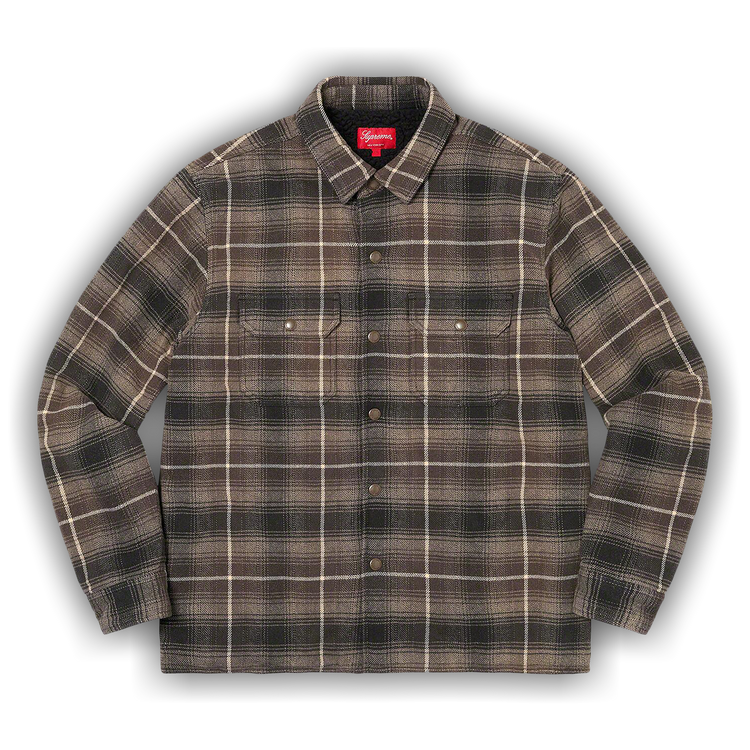 Size l Supreme Shearling Lined Flannel Shirt 'Black'