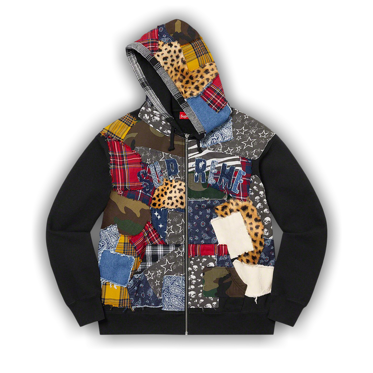 Buy Supreme Patchwork Zip Up Hooded Sweatshirt 'Black