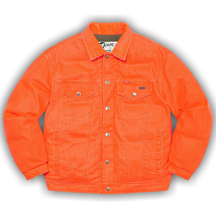 Buy Supreme x Schott Canvas Down Trucker Jacket 'Neon Orange' - FW22J95  NEON ORANGE | GOAT