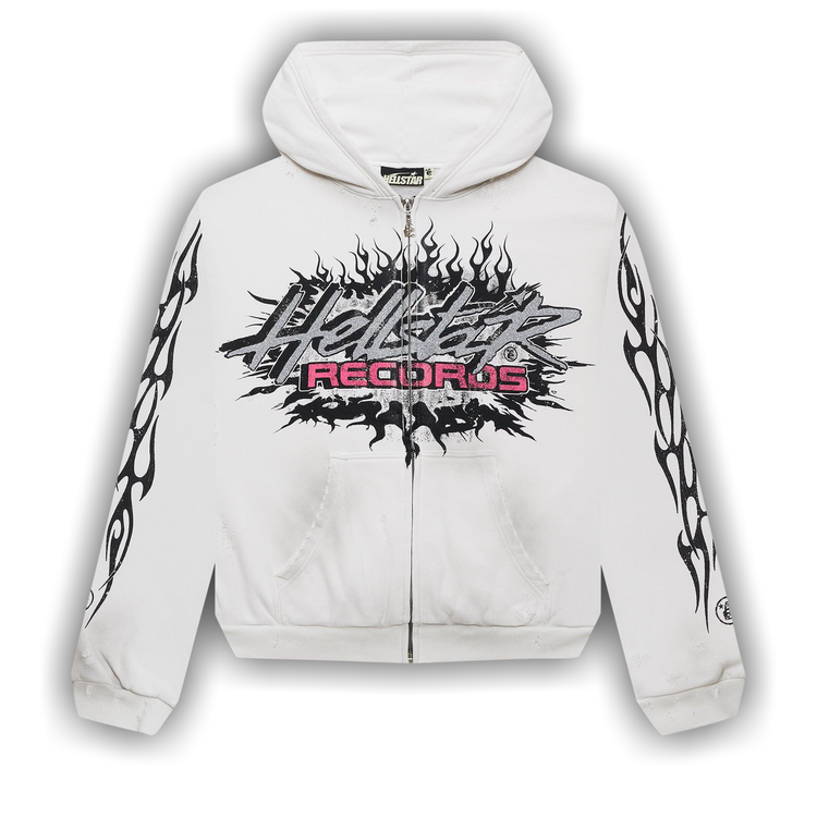Buy Hellstar Records Glitter Zip Up Hoodie 'White' - HS01HOO001