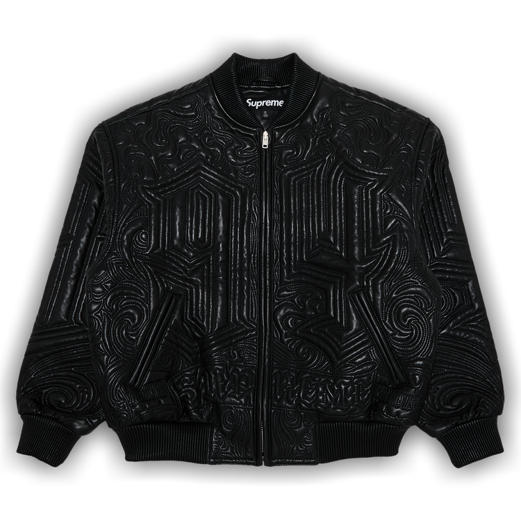 Buy Supreme Mister Cartoon Embroidered Leather Jacket 'Black