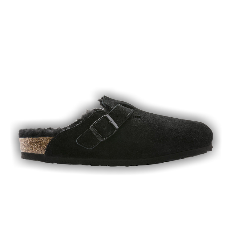 Buy Birkenstock Boston Shearling Suede Narrow 'Black' - 0259883 | GOAT
