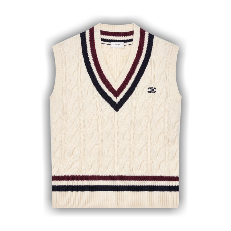 ベスト・ジレ CELINE  Triomphe Cashmere Vest with Woven Inlay Celine Triomphe V-neck Cable-knit Vest | italist
