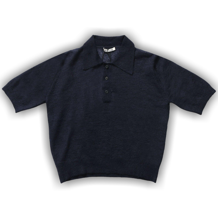 Buy Auralee Kid Mohair Sheer Knit Polo 'Navy' - A25SP05FG