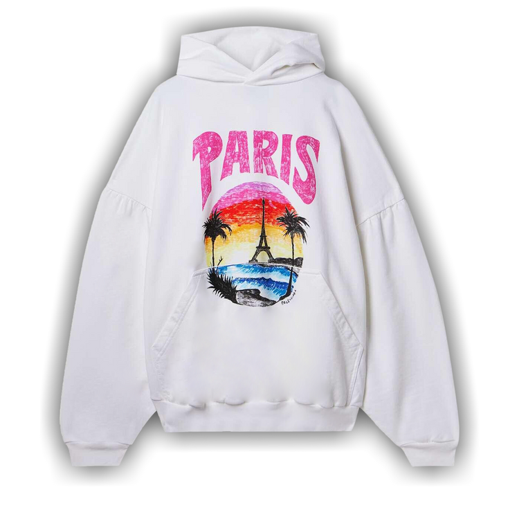Buy Balenciaga Paris Tropical Round Hoodie 'White/Pink' - 761458