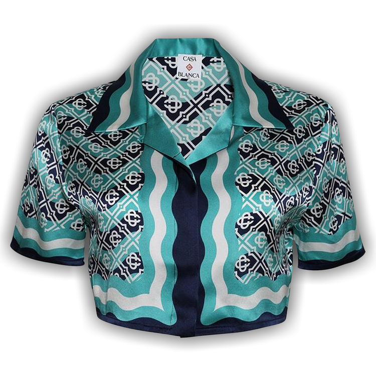 Buy Casablanca Monogram Wave Cropped Silk Shirt 'Turquoise