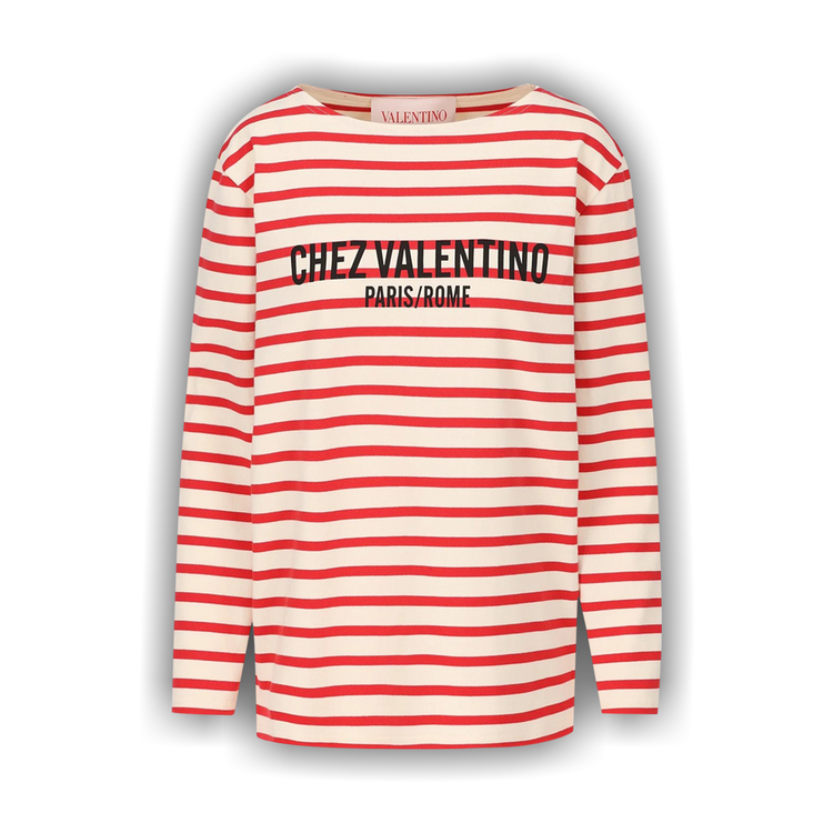 セール❣️VALENTINO ストライプ 長袖トップス　レディース Buy Valentino Striped Long-Sleeve T-Shirt 'Avorio/Rosso