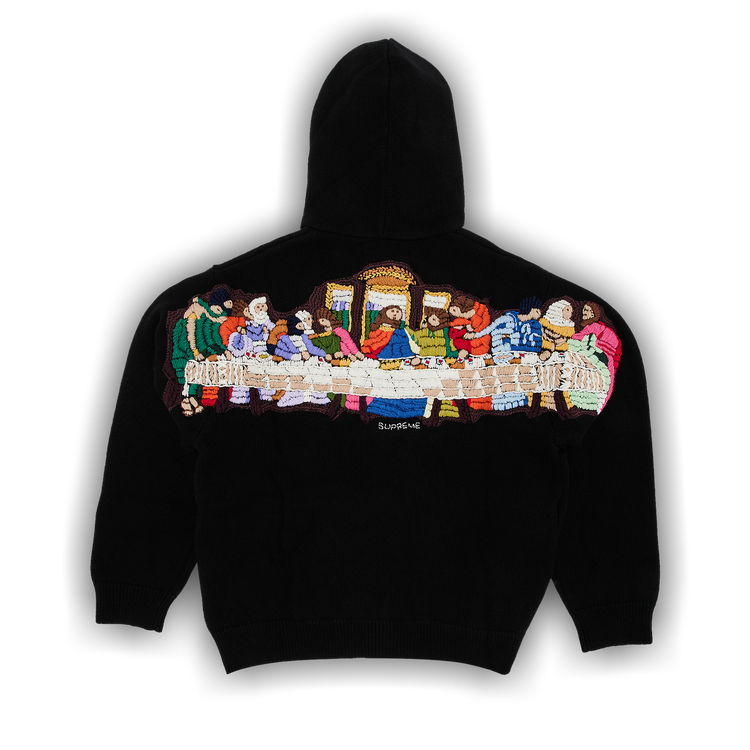Buy Supreme Last Supper Embroidered Zip Up Hooded Sweater 'Black