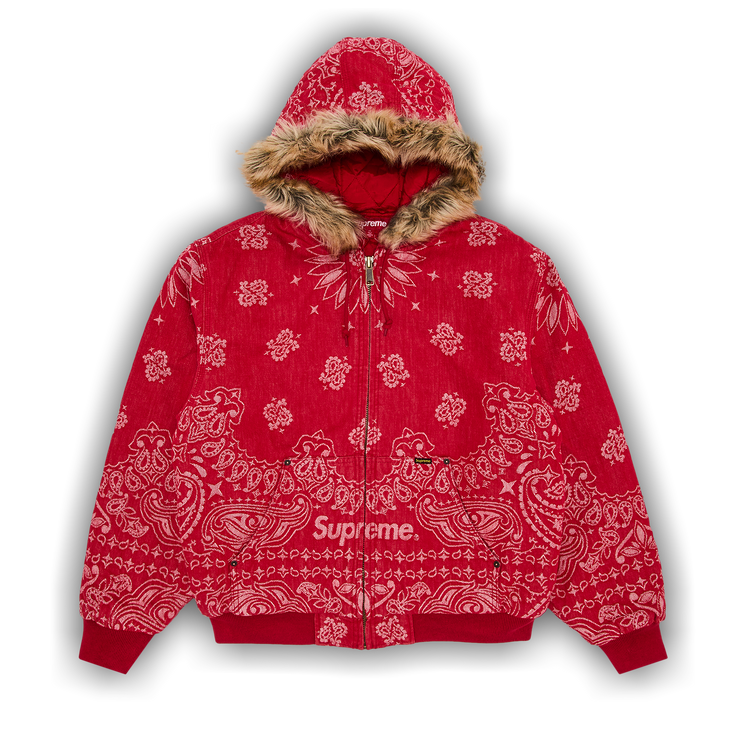 Buy Supreme Bandana Jacquard Denim Hooded Work Jacket 'Red