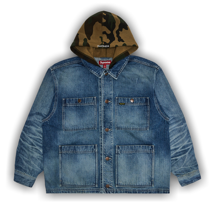ジャケット・アウター supreme denim logo chore coat north face Buy Supreme Worn Hooded Chore Coat 'Denim' - SS25J83 DENIM