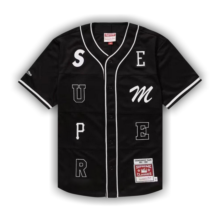 Buy Supreme x Mitchell & Ness Patchwork Baseball Jersey 'Black