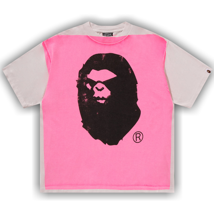 Buy BAPE x SAINT Mxxxxxx Mad Face Handprinting Tee 'White/Pink