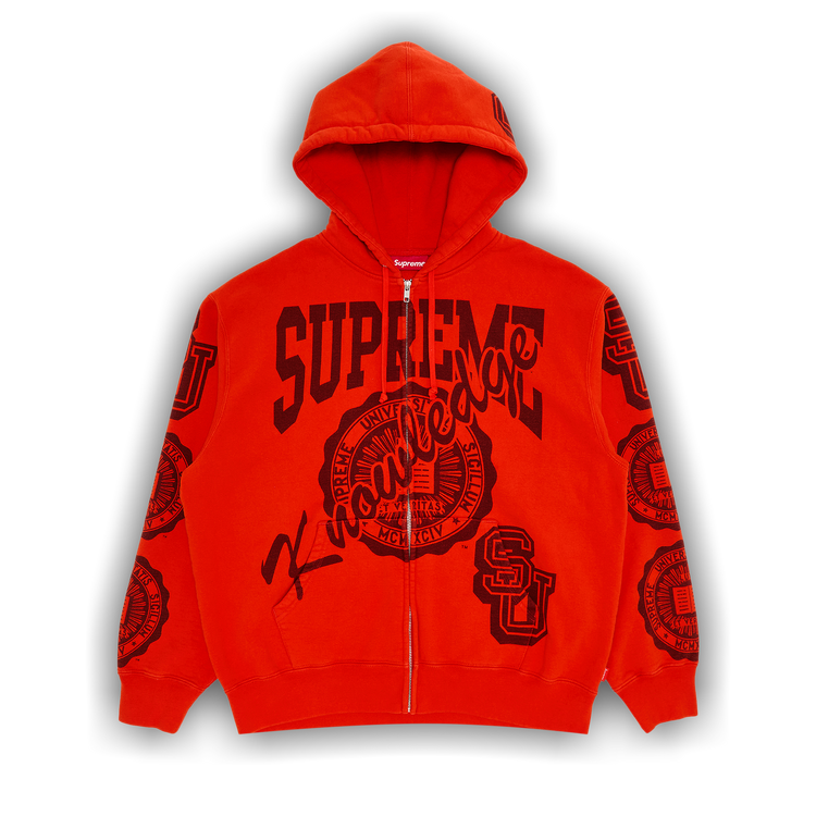 Buy Supreme Knowledge Reigns Zip Up Hooded Sweatshirt 'Orange