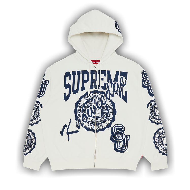 Buy Supreme Knowledge Reigns Zip Up Hooded Sweatshirt 'White
