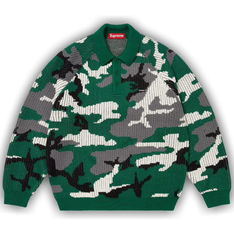 Buy Supreme Small Box Polo Sweater 'Green Camo' - FW25SK37 GREEN