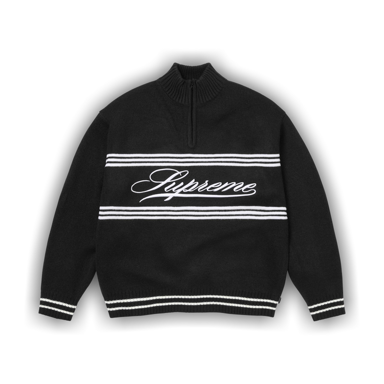 Buy Supreme Script Stripe Half Zip Sweater 'Black' - FW25SK42